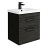 Brooklyn 500mm Black Wall Hung Vanity Unit - 2 Drawer with Matt Black Handles