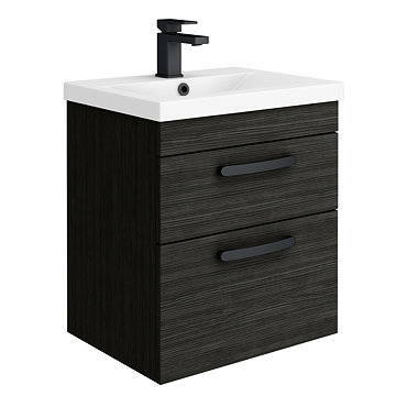 Brooklyn 500mm Black Wall Hung Vanity Unit - 2 Drawer with Matt Black Handles