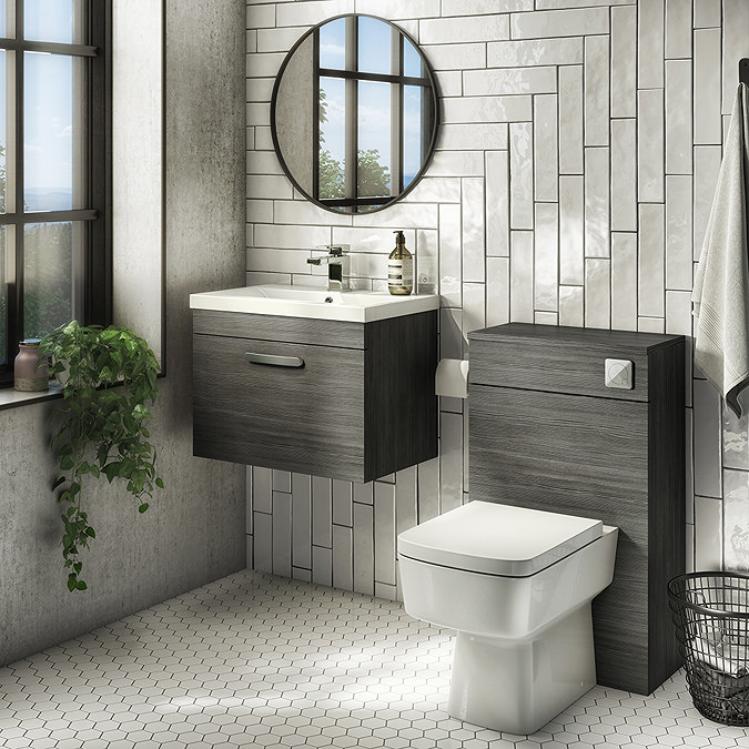 Brooklyn 500mm Black Wall Hung Vanity Unit - Single Drawer In Bathroom Large Image