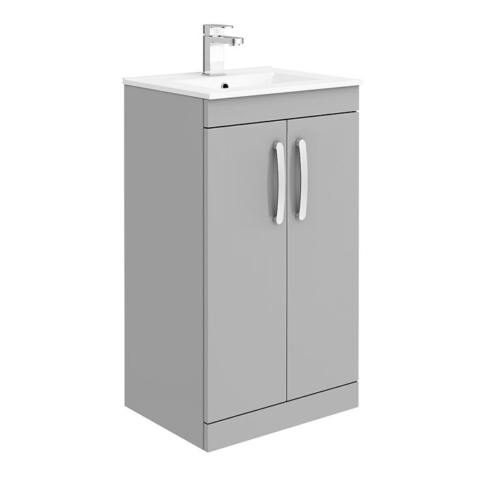 Brooklyn 500mm Grey Mist Vanity Unit - Floor Standing 2 Door Unit with Minimalist Basin Large Image