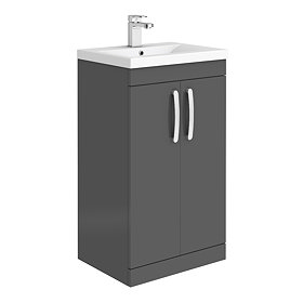 Brooklyn 500mm Gloss Grey Vanity Unit - Floor Standing 2 Door Unit Large Image