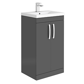 Brooklyn 500mm Gloss Grey Vanity Unit - Floor Standing 2 Door Unit