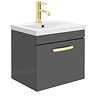 Brooklyn 500mm Gloss Grey Wall Hung Vanity Unit - Single Drawer With Brushed Brass Handle