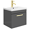 Brooklyn 500mm Gloss Grey Wall Hung Vanity Unit - Single Drawer With Brushed Brass Handle