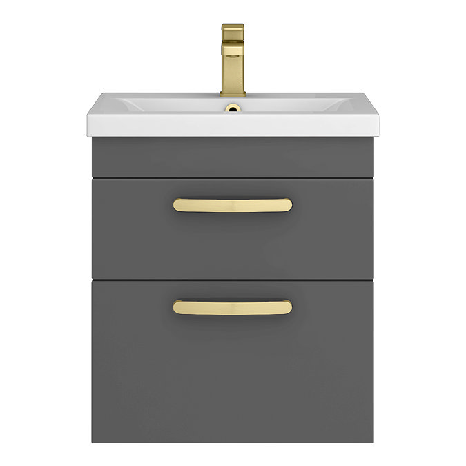 Brooklyn 500mm Gloss Grey Wall Hung Vanity Unit - 2 Drawer with Brushed Brass Handles