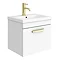 Brooklyn 500mm Gloss White Wall Hung 1-Drawer Vanity Unit with Brushed Brass Handle Large Image