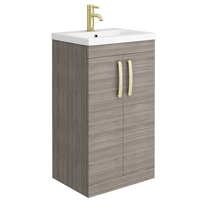 Brooklyn 500mm Grey Avola Vanity Unit with Brushed Brass Handles Large Image