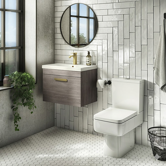 Brooklyn 500mm Grey Avola Wall Hung Vanity Unit - Single Drawer with Brushed Brass Handle