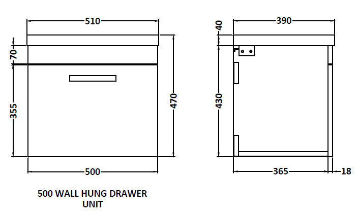 Brooklyn 500mm Grey Avola Wall Hung Vanity Unit - Single Drawer with Brushed Brass Handle