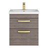 Brooklyn 500mm Grey Avola Wall Hung Vanity Unit - 2 Drawer with Brushed Brass Handles