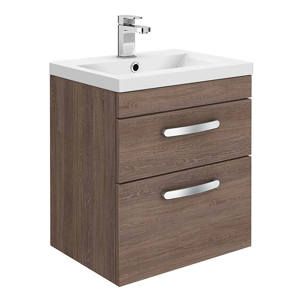 Brooklyn 500mm Mid Oak 2 Drawer Wall Hung Vanity Unit Victorian