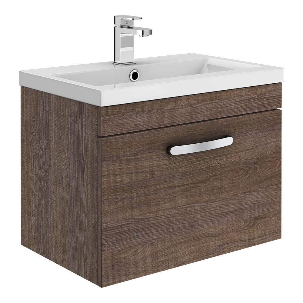Brooklyn 500mm Mid Oak Wall Hung Vanity Unit Single Drawer Victorian Plumbing UK