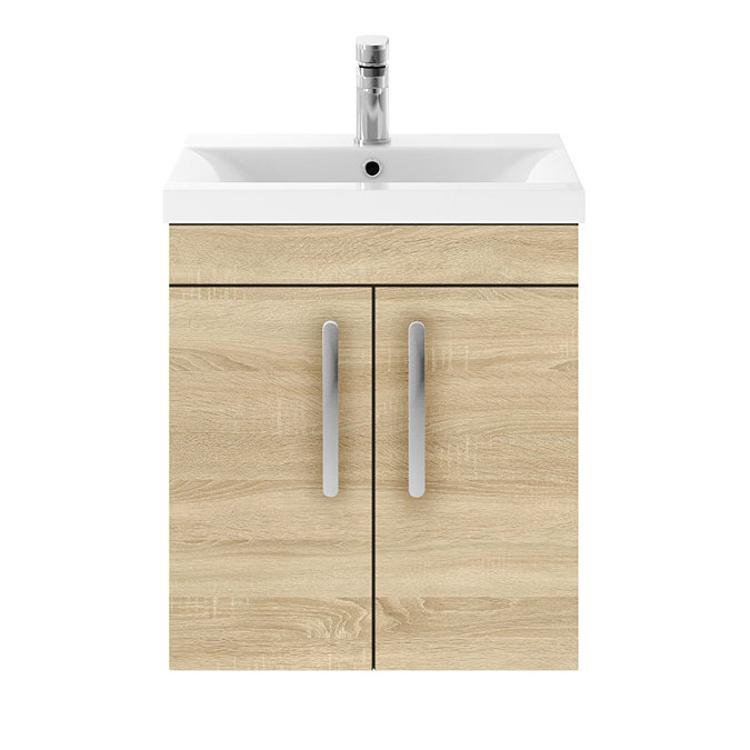 Brooklyn 500mm Natural Oak 2 Door Wall Hung Vanity Unit In Bathroom Large Image