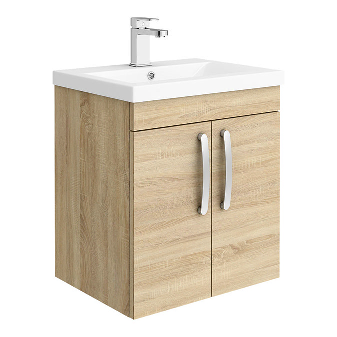 Brooklyn 500mm Natural Oak 2 Door Wall Hung Vanity Unit Large Image