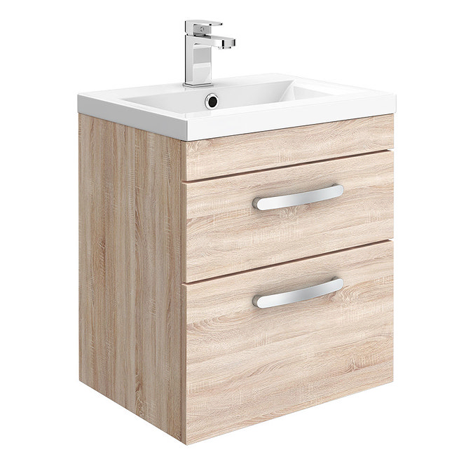 Brooklyn 500mm Natural Oak 2 Drawer Wall Hung Vanity Unit Large Image