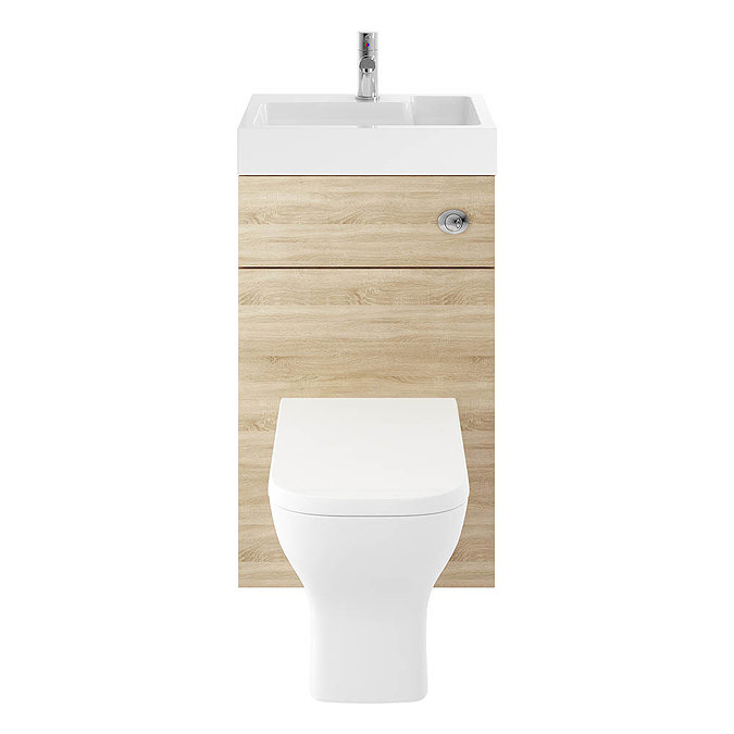 Brooklyn 500mm Natural Oak 2-In-1 Combined Wash Basin & Toilet Standard Large Image