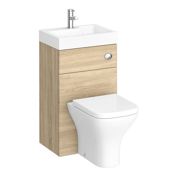 Brooklyn 500mm Natural Oak 2-In-1 Combined Wash Basin & Toilet In Bathroom Large Image