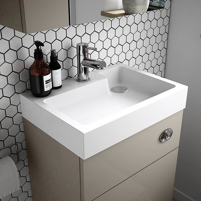 Brooklyn 500mm Natural Oak 2-In-1 Combined Wash Basin & Toilet Profile Large Image
