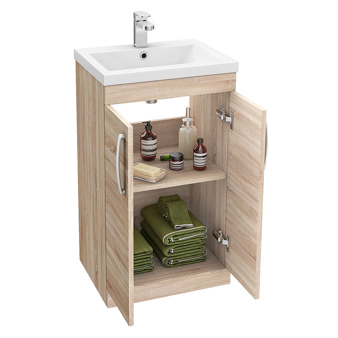 Brooklyn 500mm Natural Oak Vanity Unit - Floor Standing 2 Door Unit Feature Large Image
