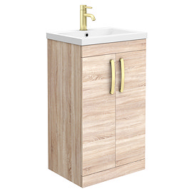Brooklyn 500mm Natural Oak Vanity Unit with Brushed Brass Handles Large Image