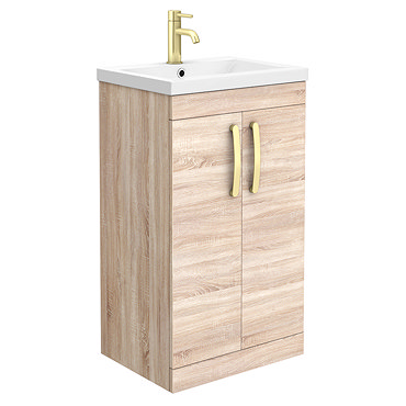 Brooklyn 500mm Natural Oak Vanity Unit with Brushed Brass Handles  Profile Large Image