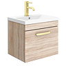 Brooklyn 500mm Natural Oak Wall Hung Vanity Unit - Single Drawer With Brushed Brass Handle