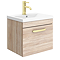 Brooklyn 500mm Natural Oak Wall Hung Vanity Unit - Single Drawer With Brushed Brass Handle