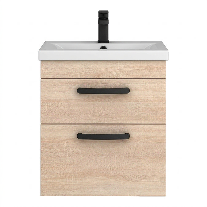Brooklyn 500mm Natural Oak Wall Hung Vanity Unit - 2 Drawer