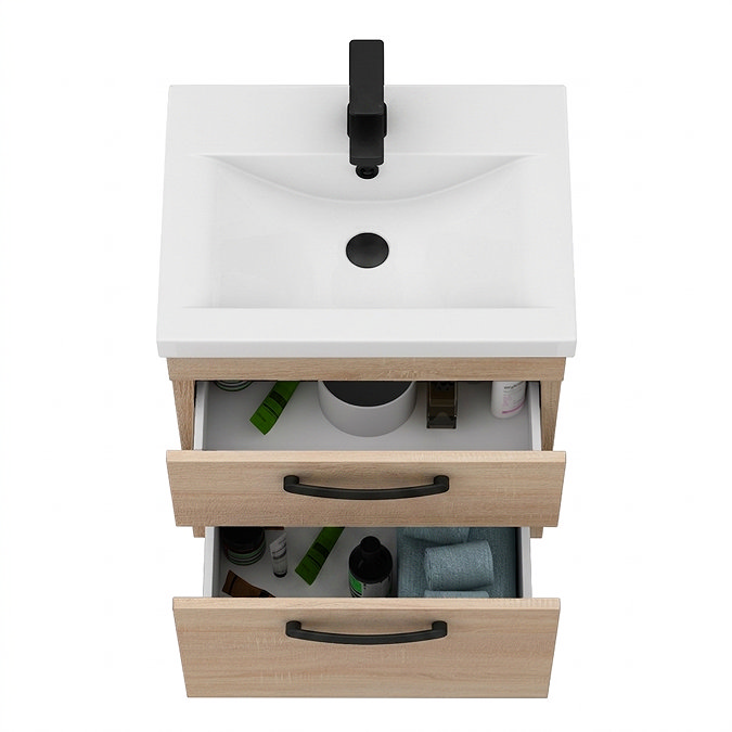 Brooklyn 500mm Natural Oak Wall Hung Vanity Unit - 2 Drawer