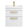 Brooklyn 500mm White Gloss Wall Hung Vanity Unit - 2 Drawer with Brushed Brass Handles