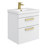 Brooklyn 500mm White Gloss Wall Hung Vanity Unit - 2 Drawer with Brushed Brass Handles