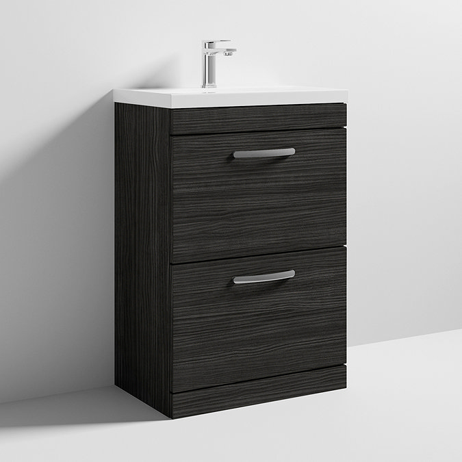 Brooklyn 600 Black Floor Standing 2 Drawer Vanity Unit with Thin-Edge Basin Standard Large Image