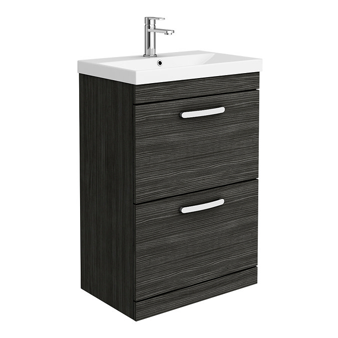 Brooklyn 600 Black Floor Standing 2 Drawer Vanity Unit with Thin-Edge Basin Large Image