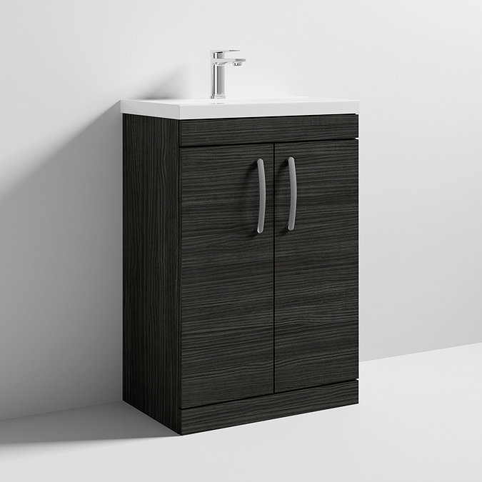 Brooklyn 600 Black Floor Standing Vanity Unit with Thin-Edge Basin  Standard Large Image