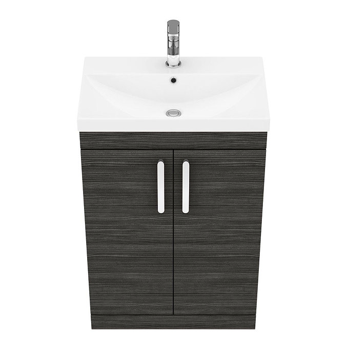 Brooklyn 600 Black Floor Standing Vanity Unit with Thin-Edge Basin In Bathroom Large Image