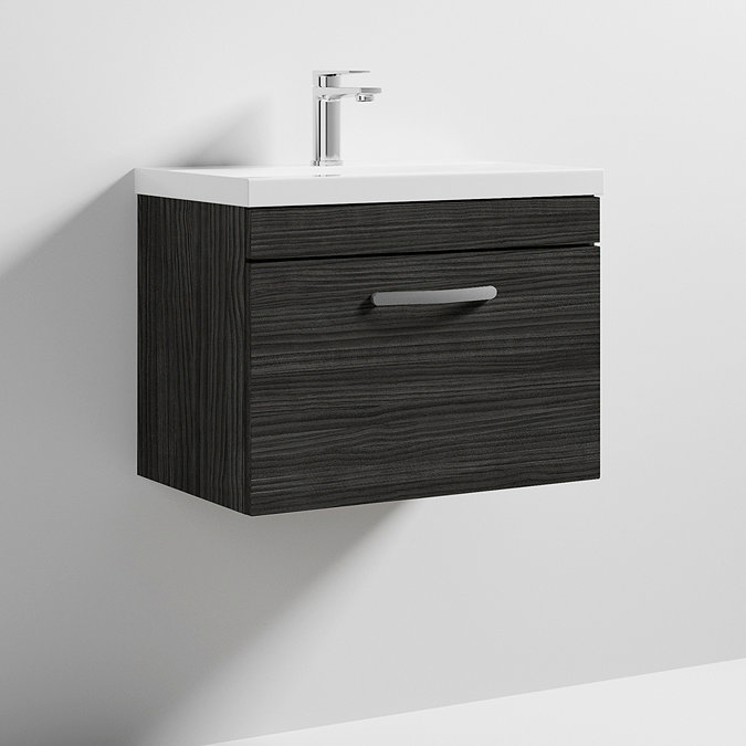 Brooklyn 600 Black Wall Hung 1-Drawer Vanity Unit with Thin-Edge Basin  Standard Large Image