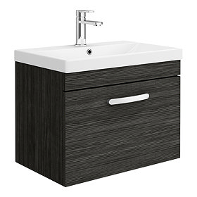 Brooklyn 600 Black Wall Hung 1-Drawer Vanity Unit with Thin-Edge Basin Large Image