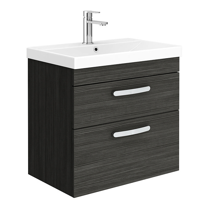 Brooklyn 600 Black Wall Hung 2 Drawer Vanity Unit with Thin-Edge Basin Large Image