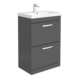 Brooklyn 600 Gloss Grey Floor Standing Vanity Unit with Thin-Edge Basin Large Image