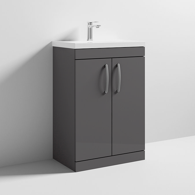 Brooklyn 600 Gloss Grey Floor Standing Vanity Unit with Thin-Edge Basin  Standard Large Image