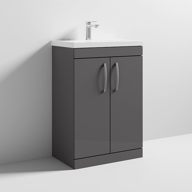 Brooklyn 600 Gloss Grey Floor Standing Vanity Unit with Thin-Edge Basin Standard Large Image