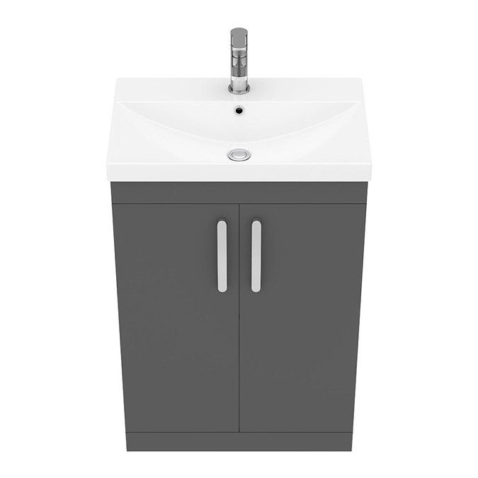 Brooklyn 600 Gloss Grey Floor Standing Vanity Unit with Thin-Edge Basin  In Bathroom Large Image
