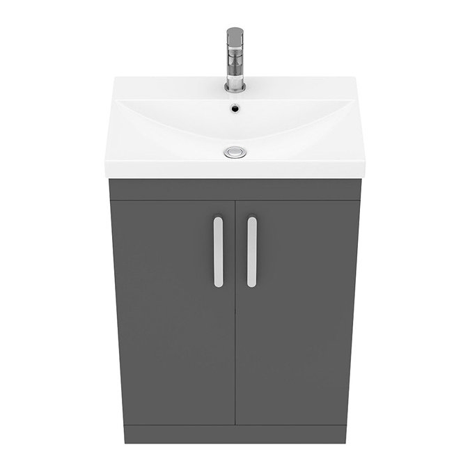 Brooklyn 600 Gloss Grey Floor Standing Vanity Unit with Thin-Edge Basin In Bathroom Large Image