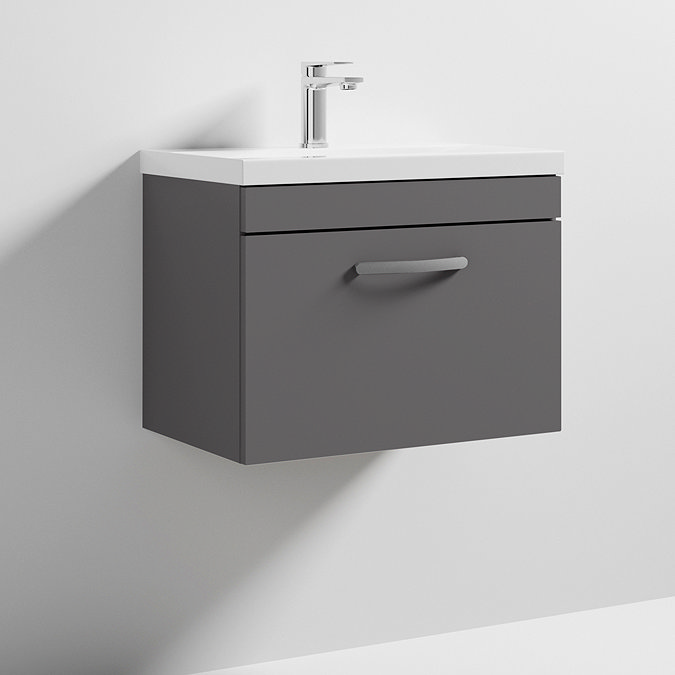 Brooklyn 600 Gloss Grey Wall Hung 1-Drawer Vanity Unit with Thin-Edge Basin  Standard Large Image