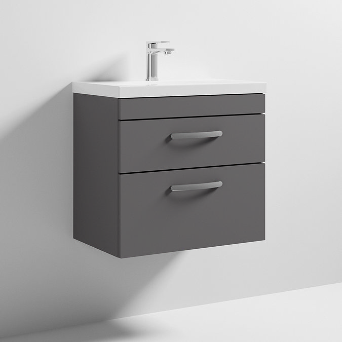 Brooklyn 600 Gloss Grey Wall Hung 2 Drawer Vanity Unit with Thin-Edge Basin Standard Large Image