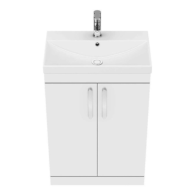 Brooklyn 600 Gloss White Floor Standing Vanity Unit with Thin-Edge Basin  In Bathroom Large Image