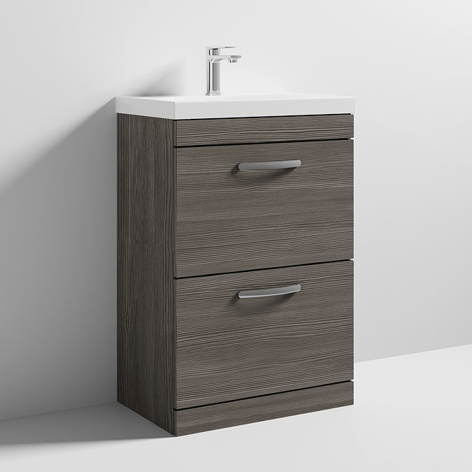 Brooklyn 600 Grey Avola Floor Standing 2 Drawer Vanity Unit with Thin-Edge Basin Standard Large Image