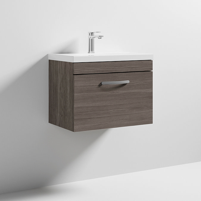 Brooklyn 600 Grey Avola Wall Hung 1-Drawer Vanity Unit with Thin-Edge Basin  Standard Large Image