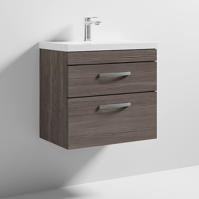 Brooklyn 600 Grey Avola Wall Hung 2 Drawer Vanity Unit with Thin-Edge Basin  Standard Large Image