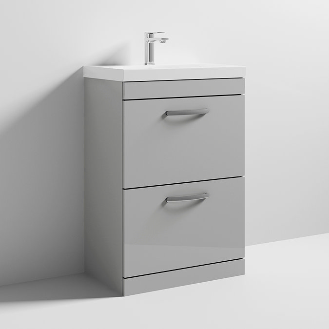 Brooklyn 600 Grey Mist Floor Standing 2 Drawer Vanity Unit with Thin-Edge Basin  Feature Large Image